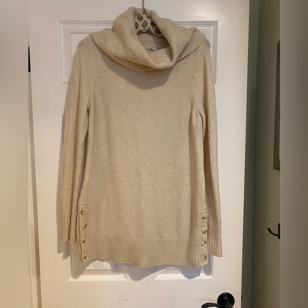 Loft cowl neck sweater with button detail on sides